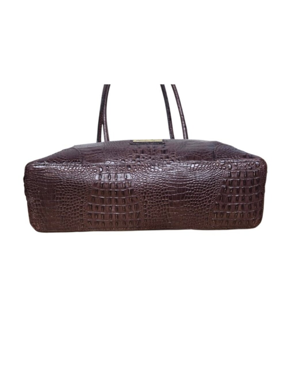 Etienne Aigner Croc Embossed Leather Double Handle Shoulder Bag Dark Brown - Picture 5 of 11
